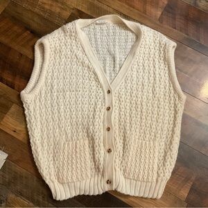 Vintage Cream Knit Button-Front Sleeveless Cardigan
